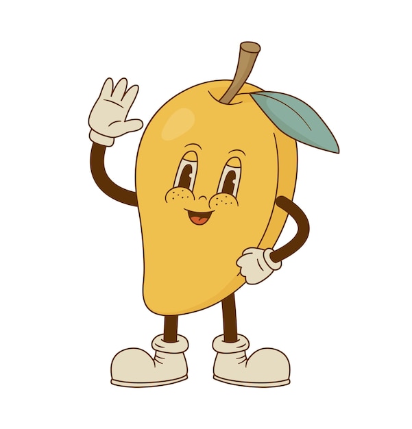 Leuke mango mascotte vector illustratie Grappige retro cartoon tropisch fruit personage