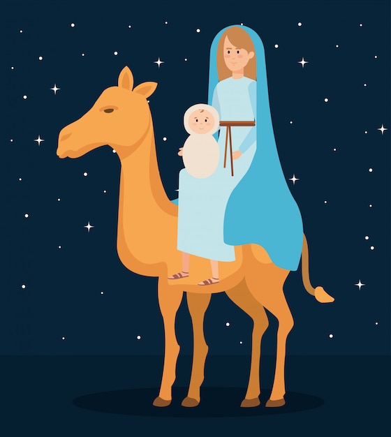 Leuke Mary-maagd met Jesus in kameelkarakters