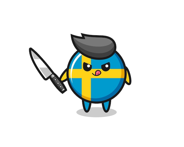 Leuke mascotte van de vlag van zweden als een psychopaat met een mes