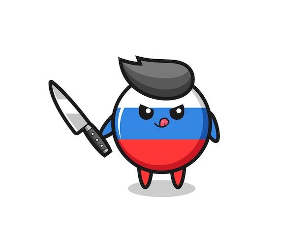 Leuke mascotte van het vlagkenteken van Rusland als een psychopaat met een mes, schattig stijlontwerp voor t-shirt, sticker, logo-element