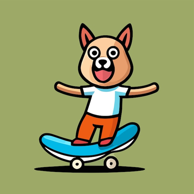 Leuke mascotte voor een hond die skateboard speelt met een vrolijk cartoon-ontwerp voor een dierlijk spel