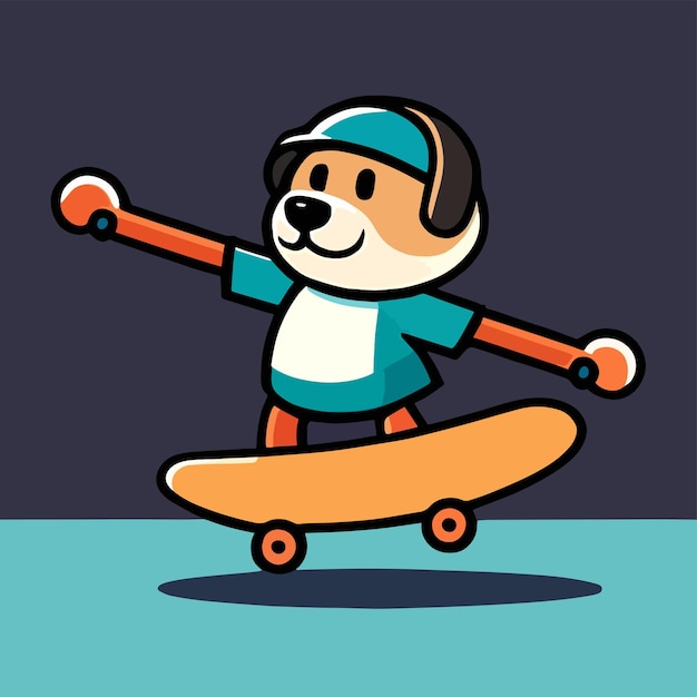 Leuke mascotte voor een hond die skateboard speelt met een vrolijk cartoon-ontwerp voor een dierlijk spel