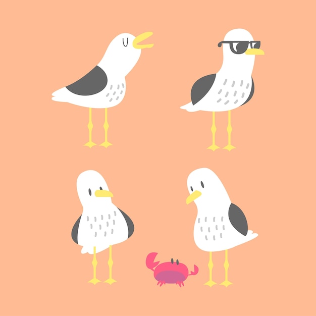 Vector leuke meeeuwvogel met sommige poses vector set