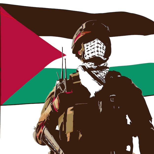 Vector leuke meisjes staan samen met een vectorillustratie van de palestijnse vlag
