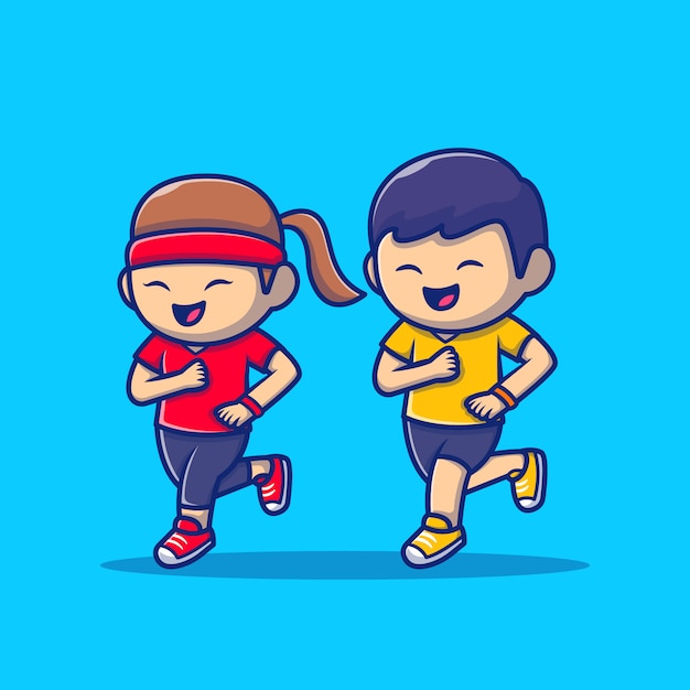 Leuke mensen joggen Cartoon pictogram illustratie. Het Pictogramconcept Geïsoleerde Premie van de mensensport. Flat Cartoon stijl