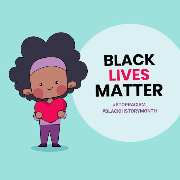 Leuke mensen met een hart met de woorden Black Lives Matter erop geschreven. Zwarte geschiedenis maand illustratie