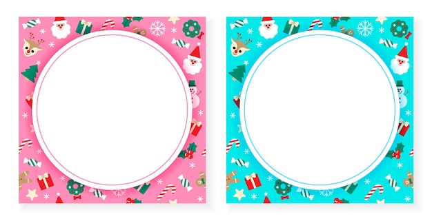 Leuke Merry Christmas decoratieve postkaart banner roze blauw BG kopie ruimte cirkel sjabloon frame