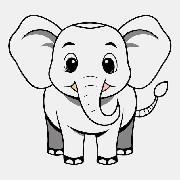 Leuke met de hand getekende olifant platte stijlvolle mascotte cartoon personage tekening sticker icoon concept