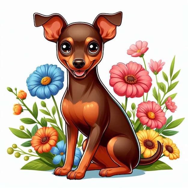 Leuke miniatuur pinscher hond cartoon vector stijl witte achtergrond