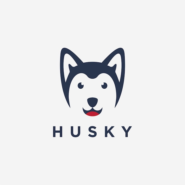 Leuke minimalistische smiley siberische husky hond logo pictogram vectorillustratie op witte achtergrond