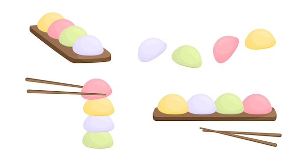 Vector leuke mochi set zoet aziatisch eten vector geïsoleerde illustratie japans rijst dessert banner