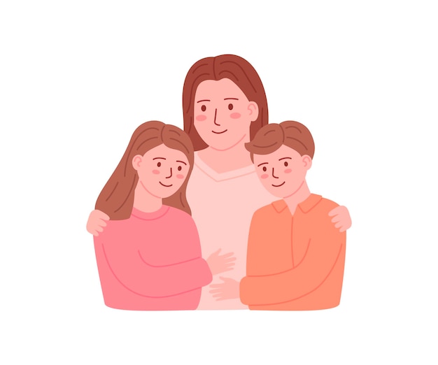 Leuke moeder en kinderen dochter en zoon omhelzen gelukkige familie omhelzen omhelzen moeder meisje jongen