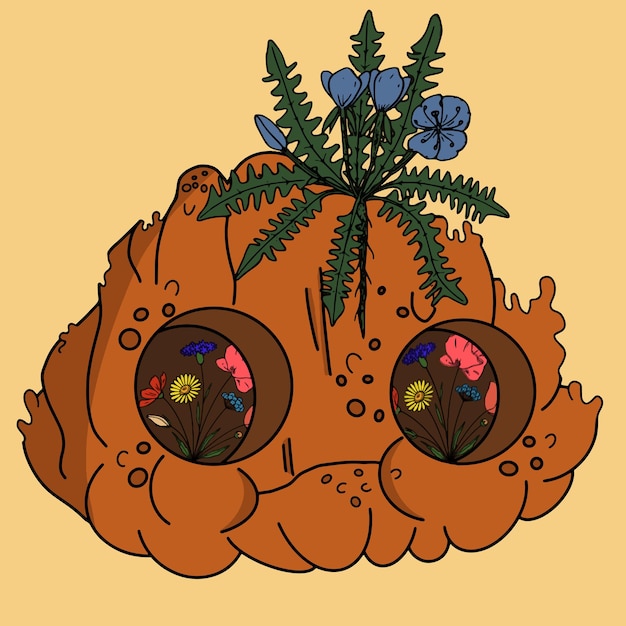 Leuke monsterpompoen met de illustratie van bloemenhalloween