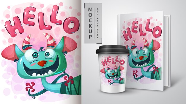 Vector leuke monsterposter en merchandising