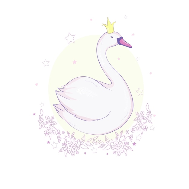 Leuke mooie prinseszwaan op roze vectorillustratie