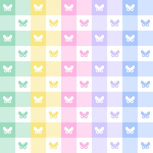 Leuke Mooie Vlinder Element Pastel Regenboog Geruit Gingham Patroon Vierkante Achtergrond Vector