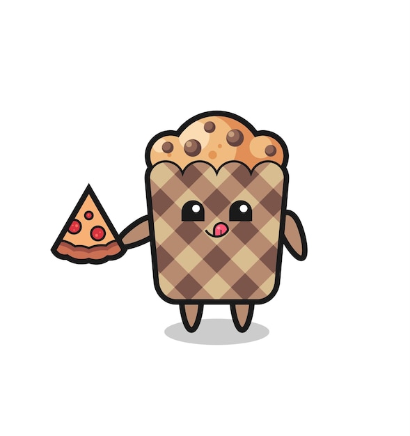 Leuke muffincartoon die pizza schattig ontwerp eet