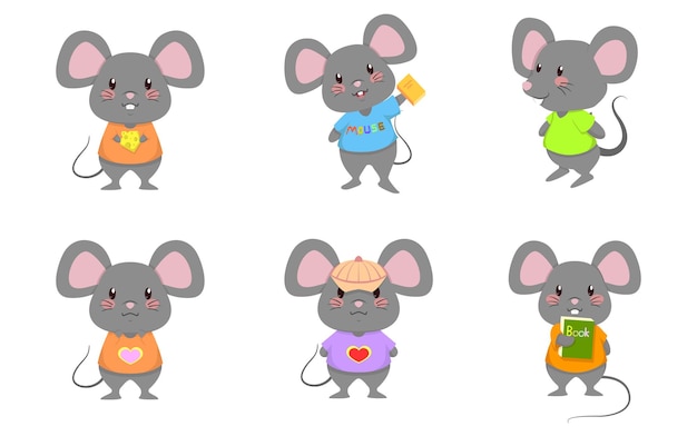 Vector leuke muis rat muizen staande vector cartoon set