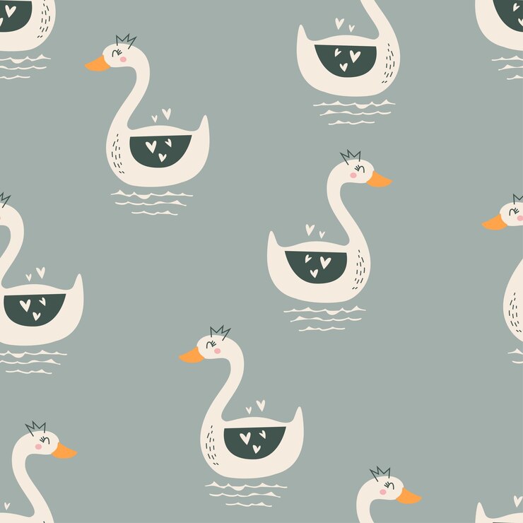 Leuke naadloze patroon van een zwaan Kinderlijke en speelse vectorillustratie voor het inpakken van textiel en andere