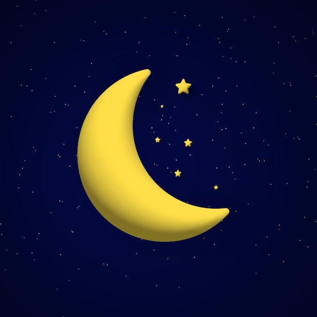 Leuke nachtelijke hemelachtergrond met 3d maan en sterren Vierkante compositie