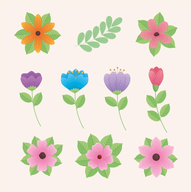 Leuke negen bloemen tuin clip-art