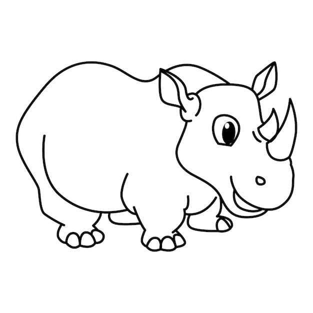 Leuke neushoorn cartoon kleurplaat pagina vector