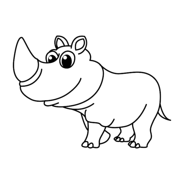 Leuke neushoorn cartoon kleurplaat pagina vector