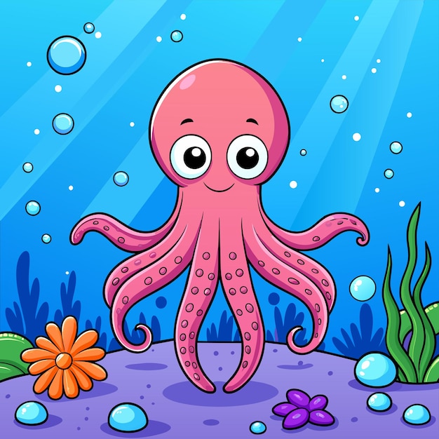 Vector leuke octopussen zwemmen onder water in de zee met de hand getekende mascotte cartoon personage sticker icoon concept