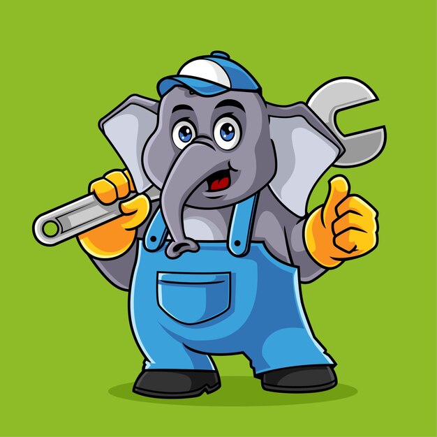 Leuke olifant mechanische mascotte vectorillustratie