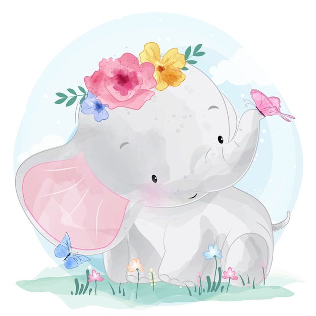 Leuke olifant met bloem