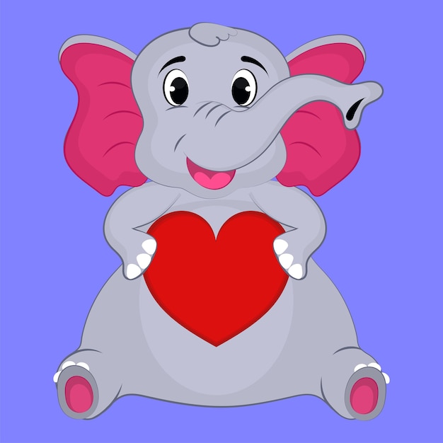 Leuke olifant met rood hart Liefde of Valentijnsdag concept