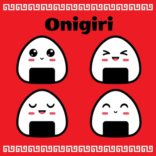 Leuke onigiri emoticon gezicht positieve emoties set