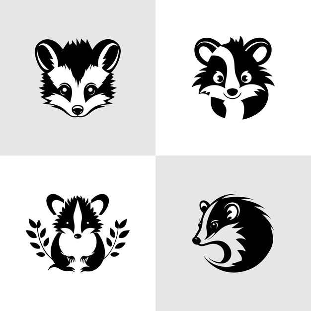 Vector leuke opossum icoon logo set