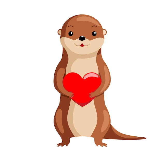 Leuke otter met een groot rood hart dierlijk karakter Valentijnsdag