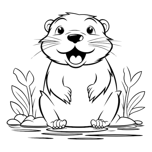 Vector leuke otter zwart-wit vector illustratie voor kleurboek