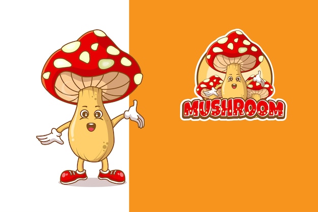 Leuke paddestoel cartoon mascotte logo vector