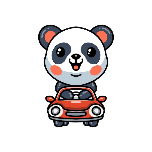 Leuke panda-cartoon die in de auto rijdt