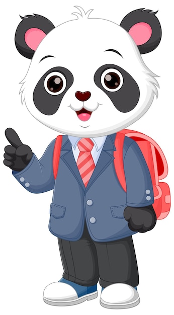 Vector leuke panda cartoon naar school vector illustratie leuke panda in schooluniform met tas