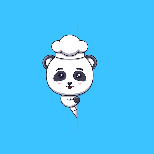 Leuke panda-chef-kok die achter een leeg bord gluurt