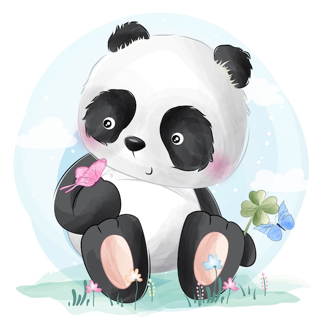 Leuke panda en vlinders