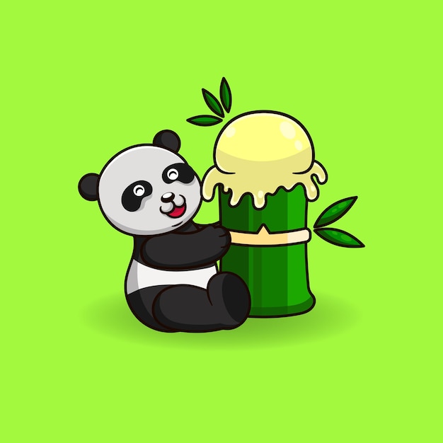 Leuke panda met bamboe-ijs panda en bamboe mascotte