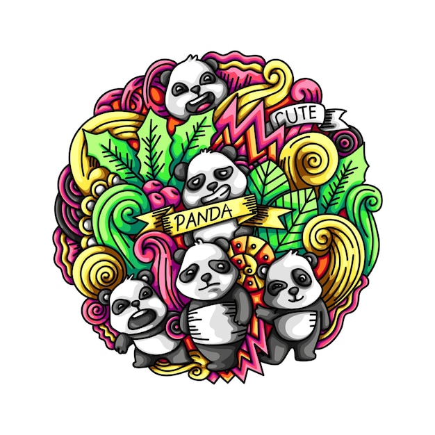 Leuke Panda Plant Liefde Dier Kleurrijke Bamboo Art Doodle