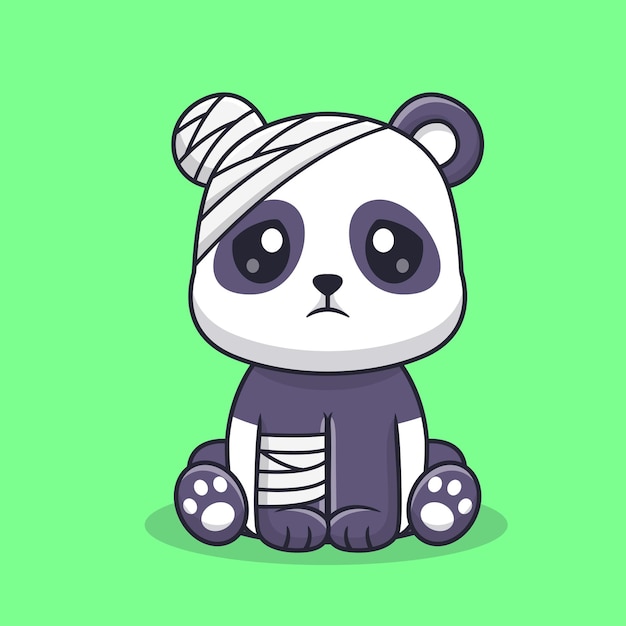 Leuke panda verwonding ziek met verband Cartoon Vector Icon Illustratie Dieren Medische geïsoleerde flat