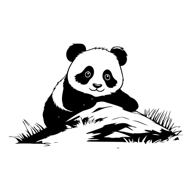 Vector leuke panda zit op een heuvel vector cartoon illustratie