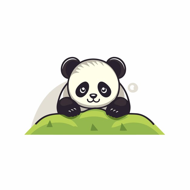 Leuke panda zit op het gras Vector illustratie in cartoon stijl