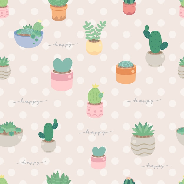 Leuke pastel minimale cactus en succulent in potten naadloos patroon