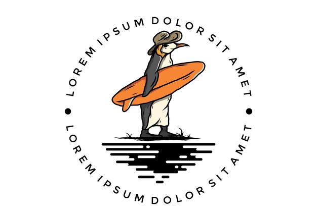 Leuke pinguïn die een surfplank op de strandillustratie draagt
