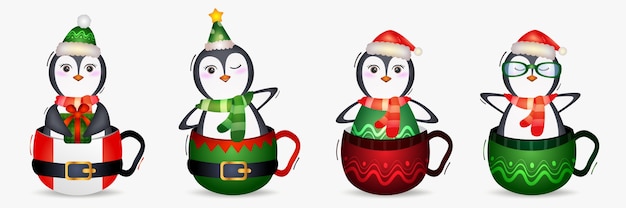 Leuke pinguïn kerst karakters collectie met een hoed