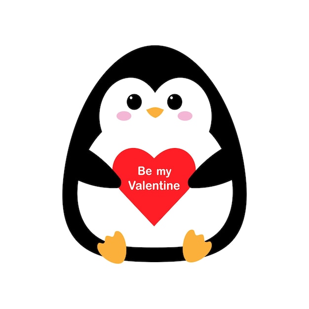 Leuke pinguïn met een hart en de inscriptie Be my Valentine