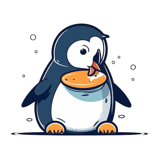 Leuke pinguïn met een kom eten Vector illustratie